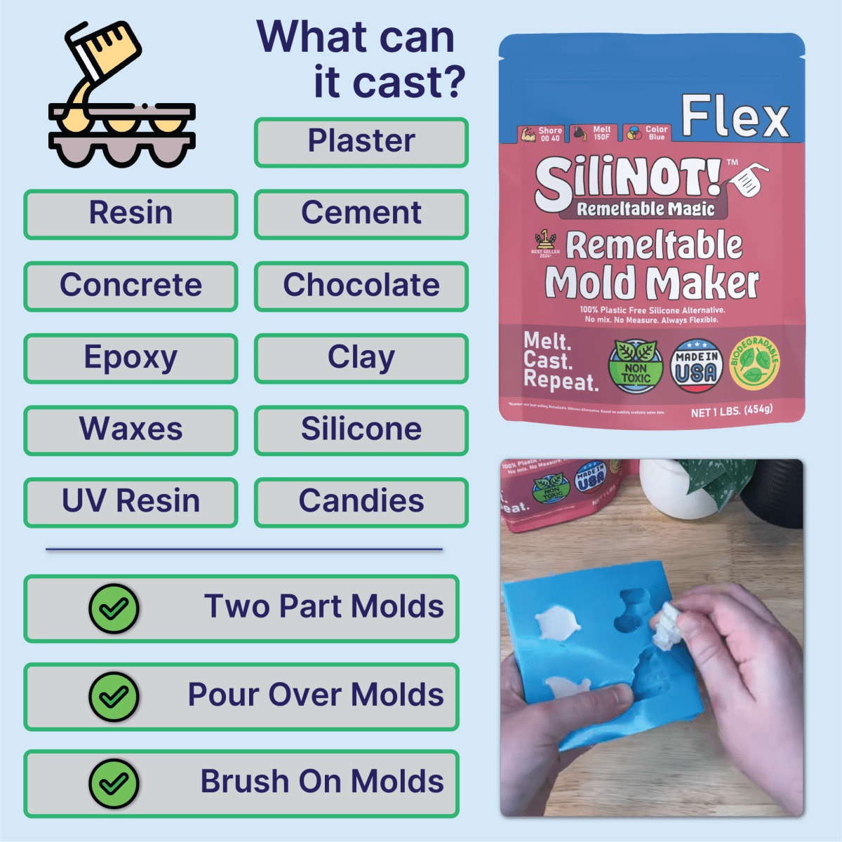 Bulk | Flex | Remeltable Silicone Free Mold Maker - SiliNOT!