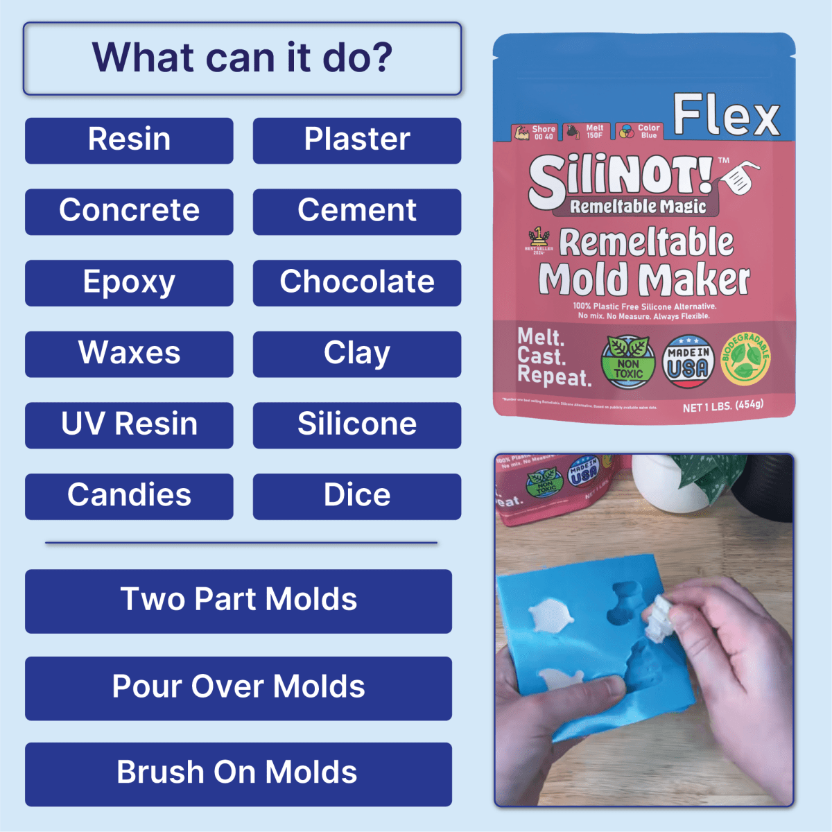 Bulk | Flex | Remeltable Silicone Free Mold Maker - SiliNOT!