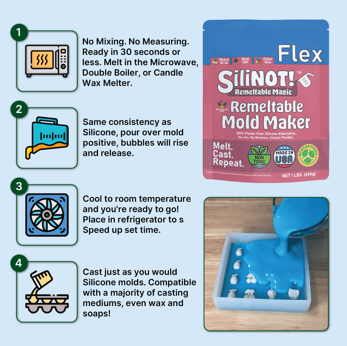 Bulk | Flex | Remeltable Silicone Free Mold Maker - SiliNOT!