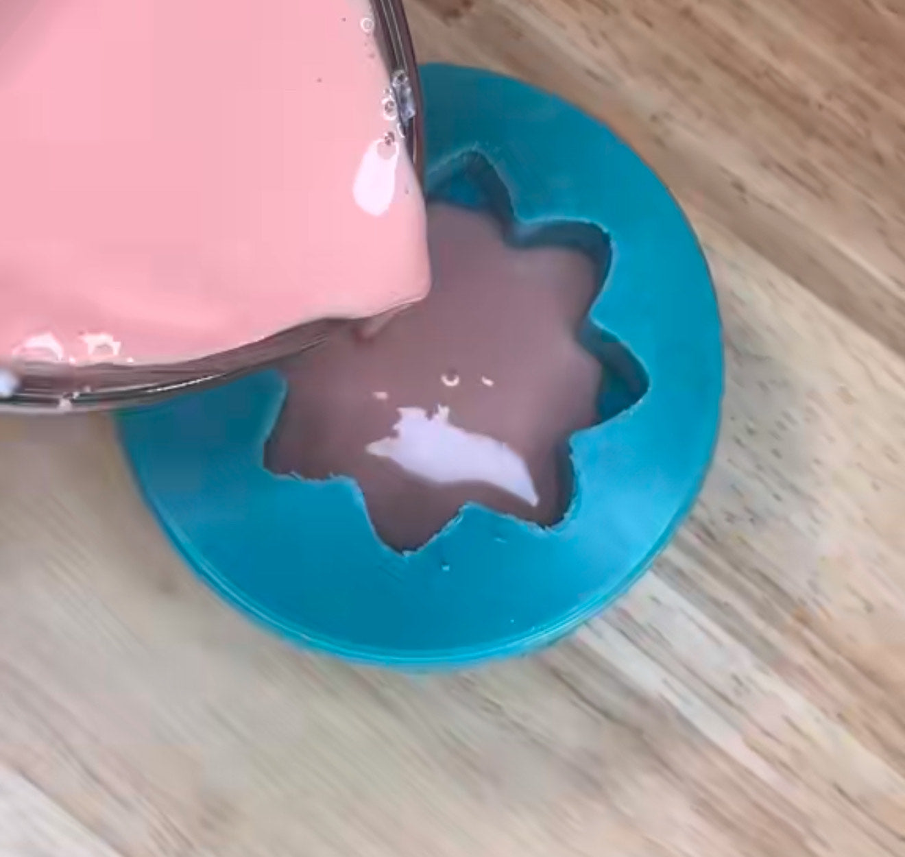 pouring silicone mold of soap